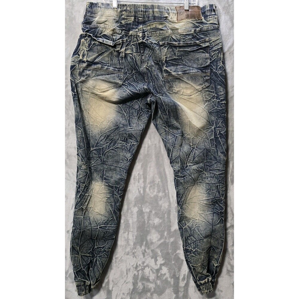 Blue Cult Denim Jeans Men 44x34 Punk Hip Hop Grunge Zipper Knee Drawstring Waist - Picture 5 of 12